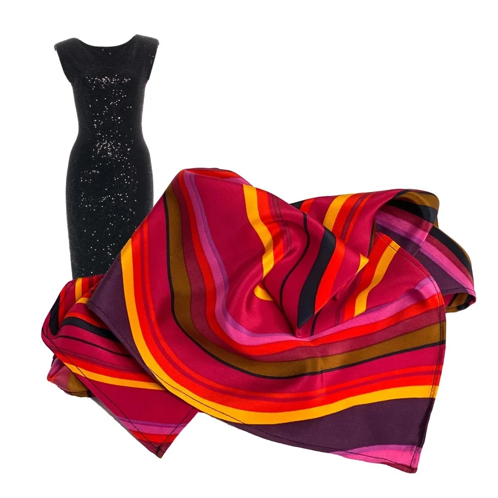 NWT SILKLETTE Sound Waves 100% Fine Silk Kerchief Scarf MULTICOLOR